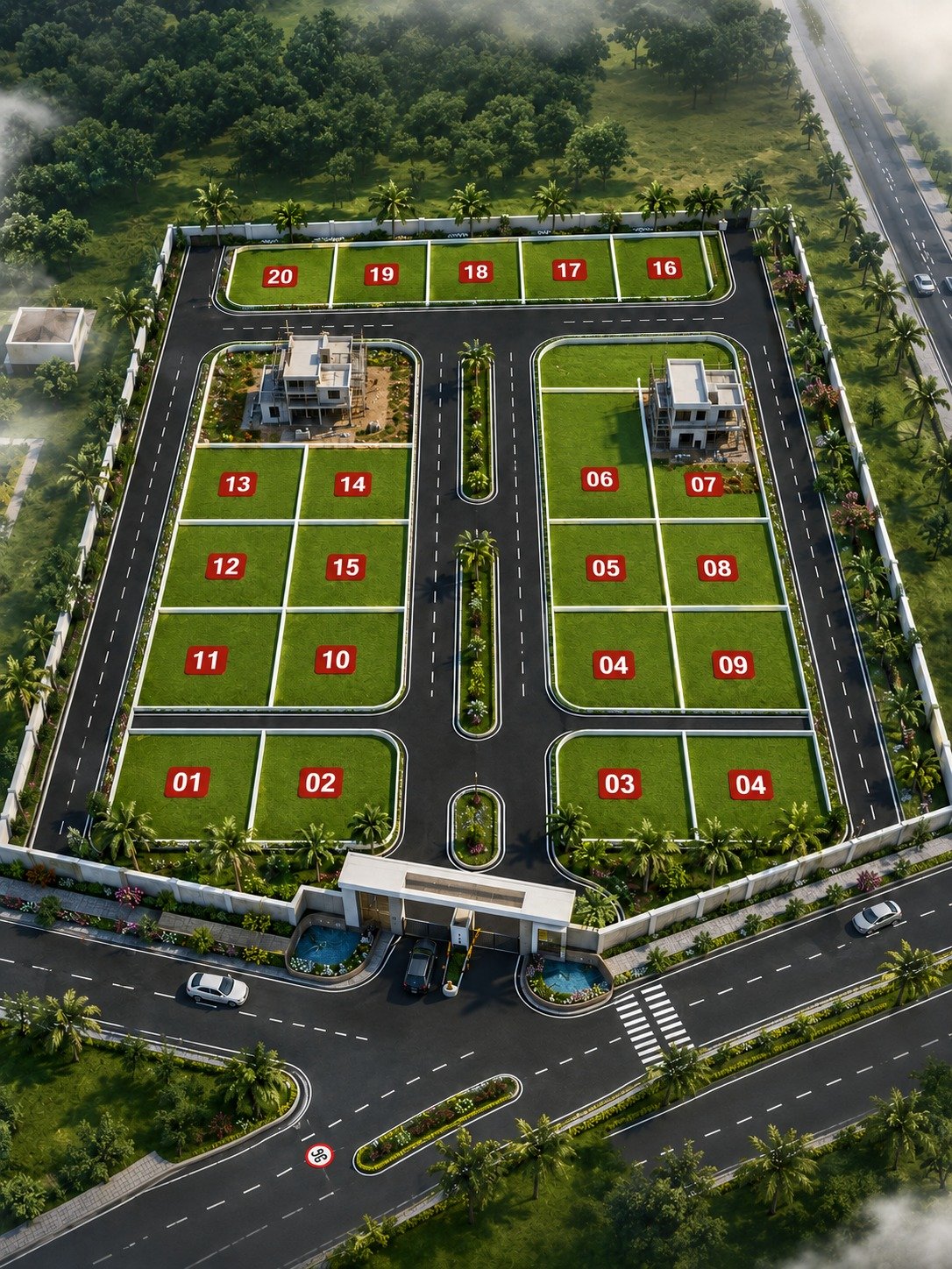 Miniature modern property model placed over architectural plans